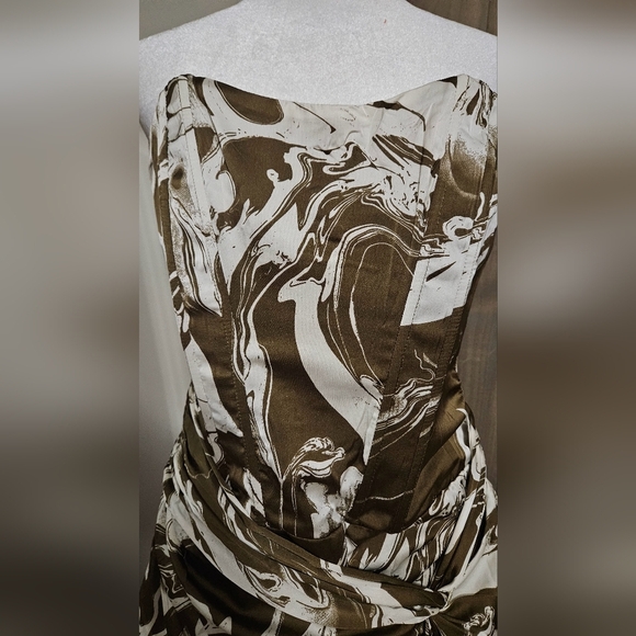 EMORY PARK Olive swirl BUSTIER MINIDRESS WITH WAIST TIE. Size Med NWT - Picture 11 of 16